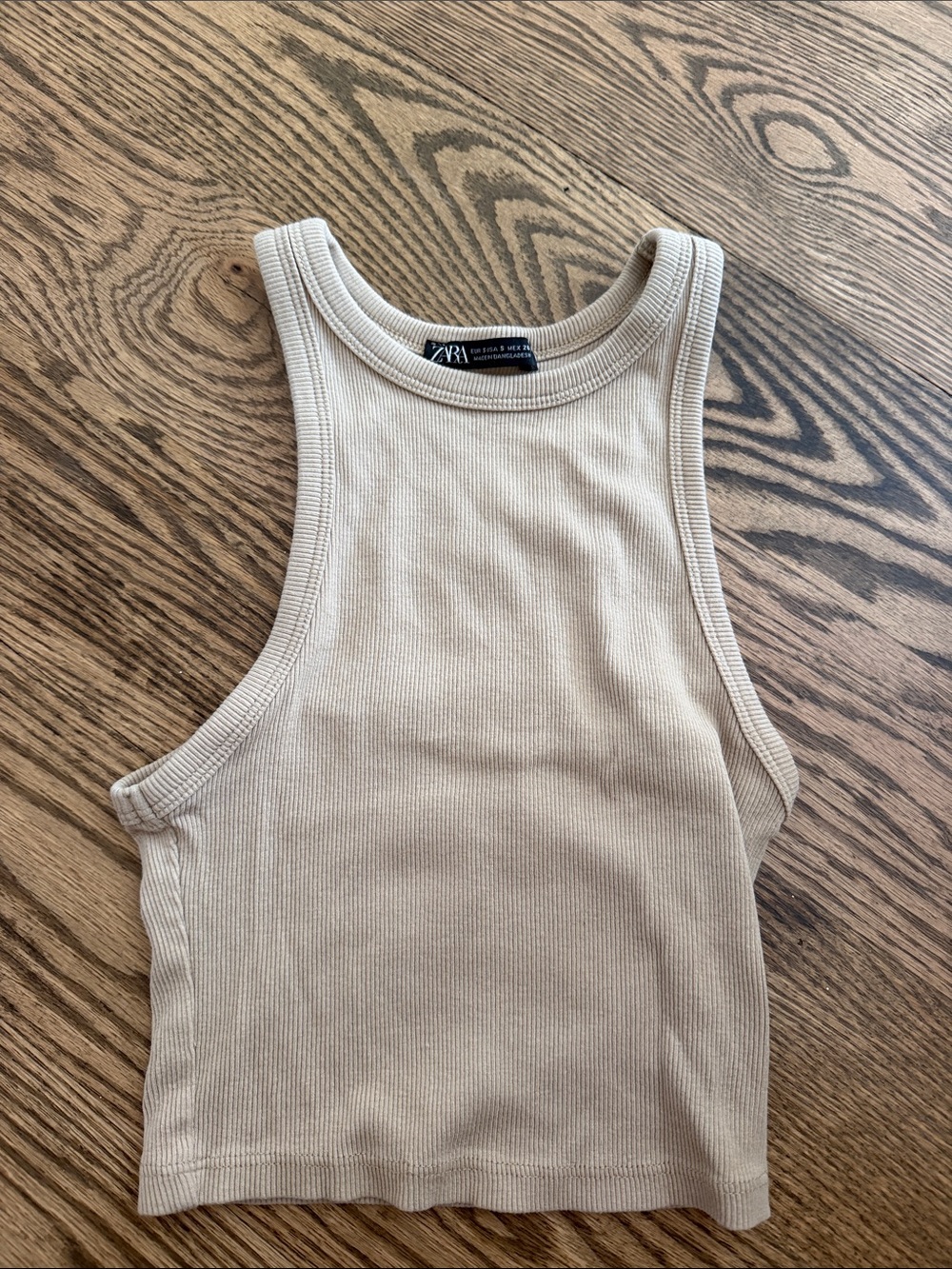 Zara Sleeveless Ribbed Crop Tank - Neutral Beige